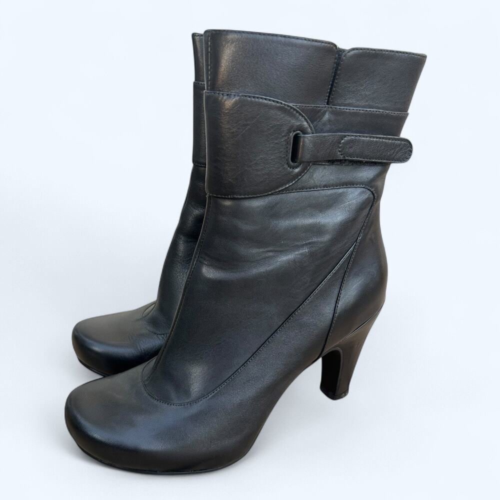 TSUBO CLEONE Black Women's Mid Calf Zip Boot Bootie Sz 8.5 Edgy Chic Minimalist